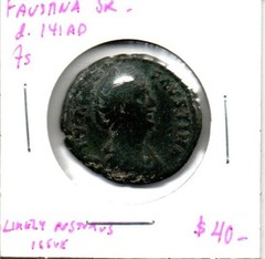 Roman Empire – Faustina Sr (died 141AD) – As – Likely Posthumous Issue