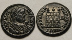 Licinius branch scepter 318 AD Camp gate turrets Rare genuine Ancient Roman coin