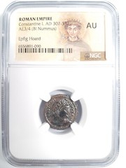Constantine I Roman Empire BI Nummus AE3/4 NGC AU Ancient Epfig Hoard The Great