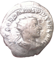 SILVER ANTONINIANUS GORDIAN3 ROME MINT 244AD.FORT REDVX FORTUNA L.WHEEL RUDDER