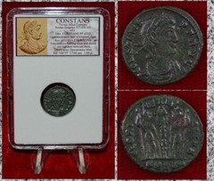 Ancient Roman Empire Coin CONSTANS Two Roman Soldiers Holding Spear and Shield