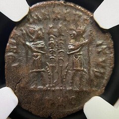 ROME. 330, Æ3/4 Nummus – NGC XF – Constantius II, GLORIA EXERCITVS, Lyons Gaul •