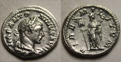 Genuine ancient Roman coin silver XF denarius Elagabalus FIDES vexillum standard
