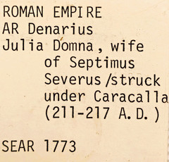 Roman Empire JULIA DOMNA wife Septimus Severus 211-217 AD Caracalla AR Denarius
