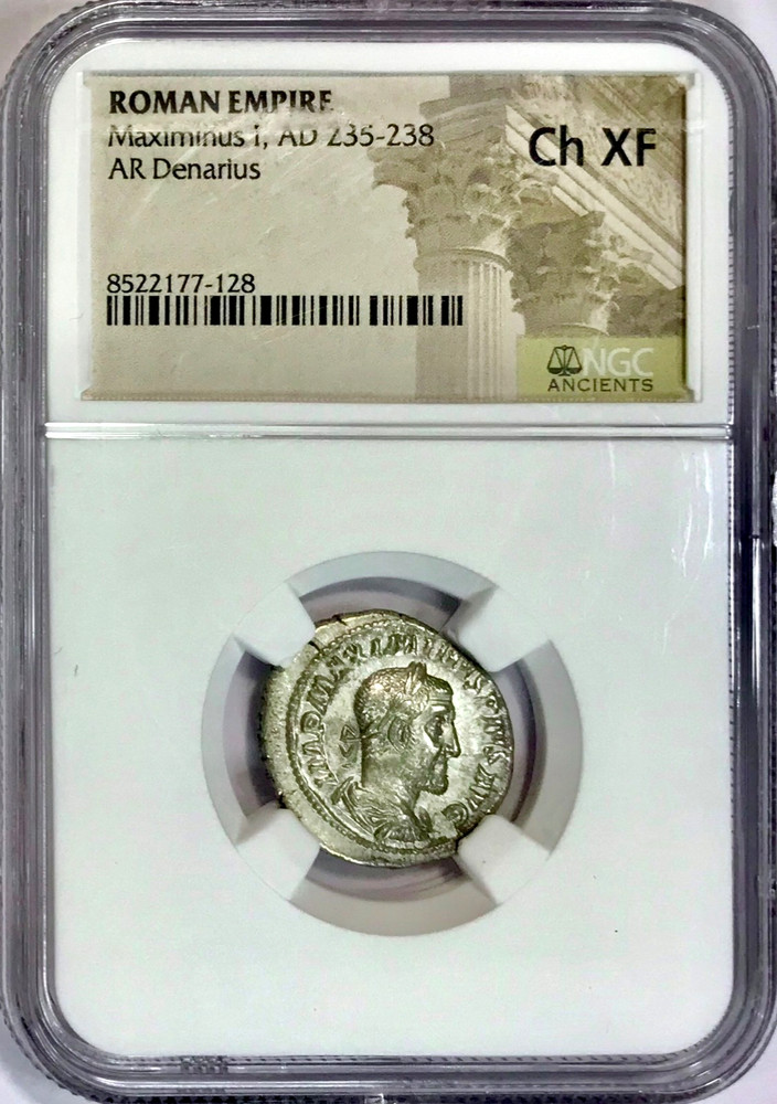 235-238 AD Maximinus I Ancient Roman Silver Denarius Coin NGC Choice XF