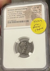 Octavian Denarius NGC CH VF 4/5 4/5 Victory Over Antony Cleopatra Actium Rare