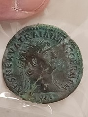 Trajan AE Dupondius (VF, 98 – 117 AD, Abundantia Std. Left, & Attractive)