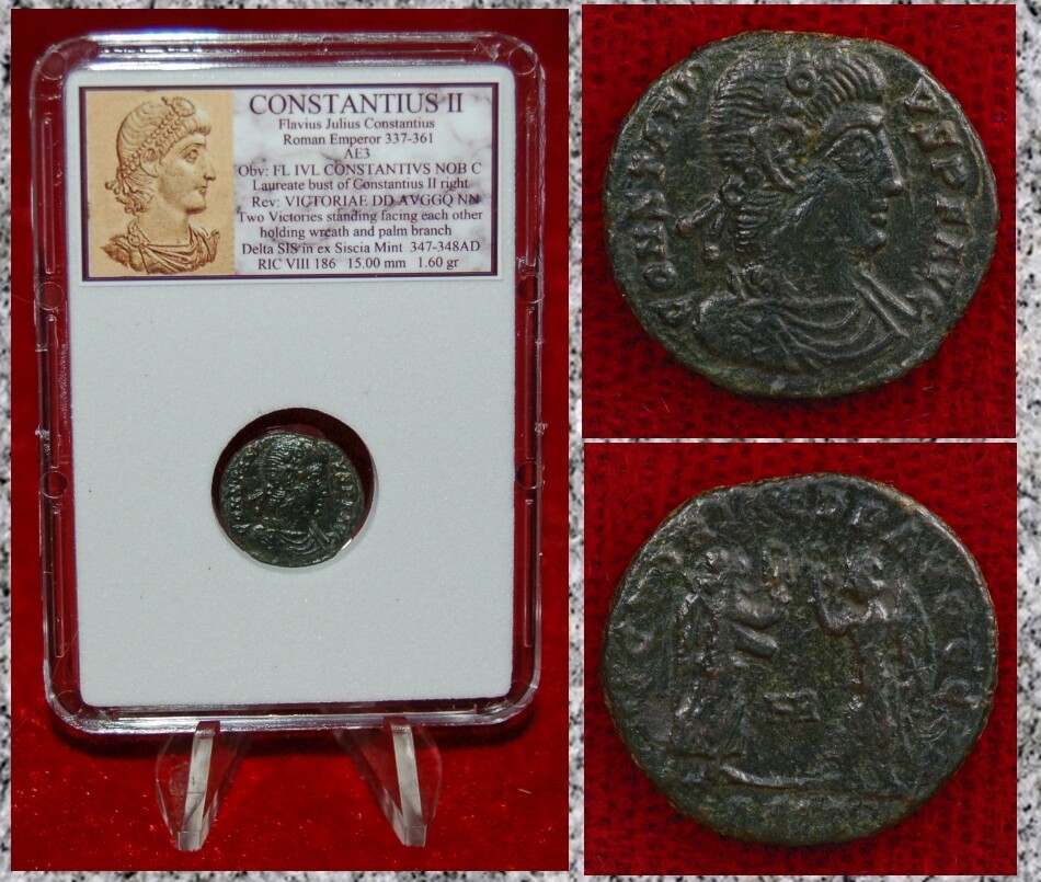 Ancient Roman Empire Coin CONSTANTIUS II Two Victories Holding Wreaths