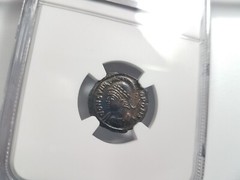 Constantinian Roman Empire Nummus NGC AU Constantinopolis Nike Victory on Prow