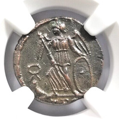 Constantinian Roman Empire Nummus NGC AU Constantinopolis Nike Victory on Prow