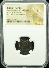 Roman Empire Constantine II, AD 337-340 AE 3 (Bi Nummus) NGC XF #I492