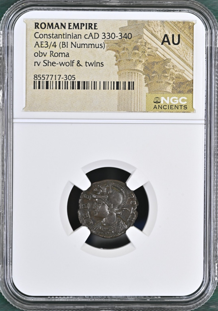 She-Wolf Twins Constantinian NGC AU Roman Empire Nummus Child Remus Romulus Roma