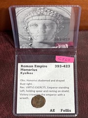 Scarce Roman Emperor Honorius “393-423” AE Follis/Nummus. 11mm Pictured. C360