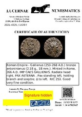*Lucernae* Gallienus Scarce Antoninianus PAX AETERNA (397) Rome 266 A.D.
