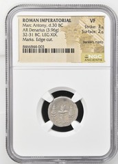 Roman Imperatorial – Marc Antony – BC 32-31 – Silver Denarius – NGC VF – 544/35