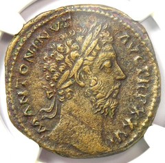Marcus Aurelius AE Sestertius Copper Roman Coin 172 AD – Certified NGC Choice XF