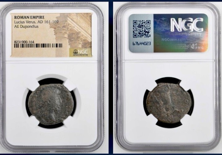 Emperor Lucius Verus 161-169AD NGC Genuine Roman Bronze Dupondius Coin Scarce