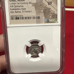 CELTIC GAUL, Aedui. 1st Century BC. Silver Quinarius, Kaletedou type, NGC VF
