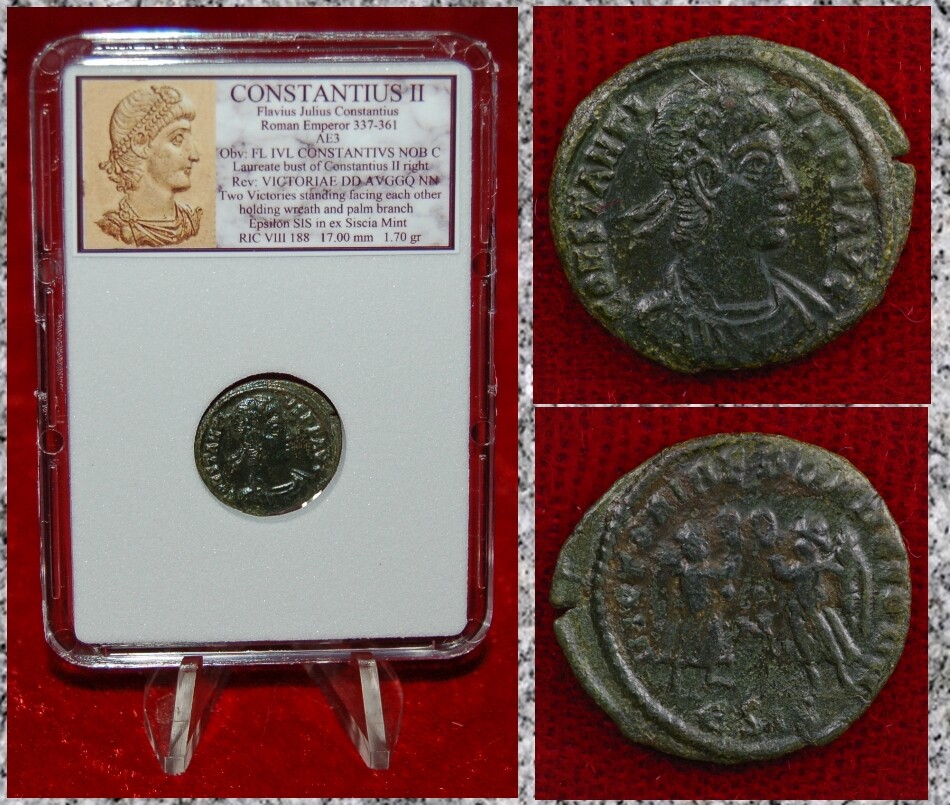 Ancient Roman Empire Coin CONSTANTIUS II Two Victories Holding Wreaths