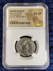 54-68 AD – Roman Antioch – Nero – AR Tetradrachm – NGC Ancients – Choice VF