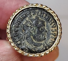 Ancient Roman Coin Emperor Maximianus Herculius Gold Tone Ring Sz 11.5 with COA