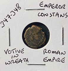 Ancient Roman Coin Emperor Constans 347-348 AD Votive In Wreath Genuine Bronze