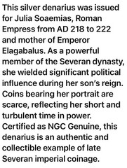 Roman Empress Julia Soaemias Silver Denarius 218-222AD NGC Genuine Scarce Coin