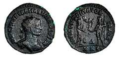 Maximianus AE Antoninianus Jupiter and Hercules Antioch AD 285 Roman Coin COA