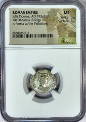 193-217 AD Julia Domna Ancient Roman 3.07g Silver Denarius Coin Rome NGC MS