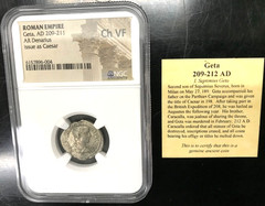 Roman Empire, Geta AD 209-211 AR Denarius Issued as Caesar NGC Choice VF