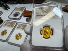 TITUS NGC AU 5X3 ROMAN EMPIRE AUREUS 79AD CAESAR AUGUSTUS ANCIENT GOLD COINS