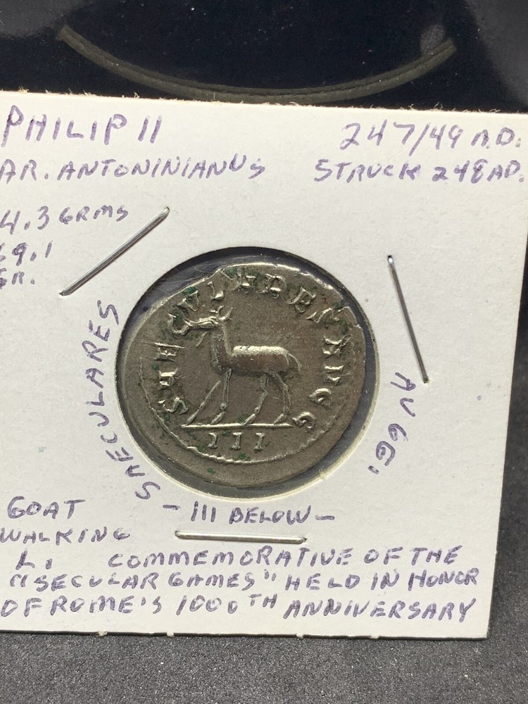 Roman Empire Philip II AR Denarius rv Goat