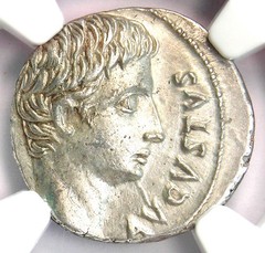 Augustus AR Denarius Silver Octavian Roman Coin 19 BC – Certified NGC AU