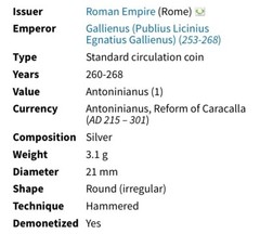 Genuine Ancient Roman Coin 260-268AD Gallienus Zoo Series Antelope Rare
