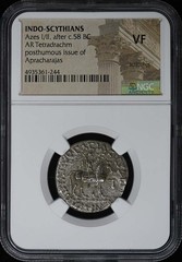 Azes I/II, after c.58 BC INDO-SCYTHIANS AR Tetradrachm NGC VF