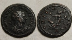 Rare genuine Ancient Roman coin Aurelian 274 antoninianus silvering Sol captive