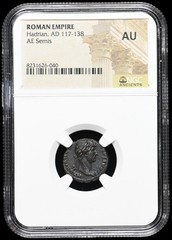 ROMAN EMPIRE. Hadrian, AD 117-138. Æ Semis, Military Standards, NGC AU