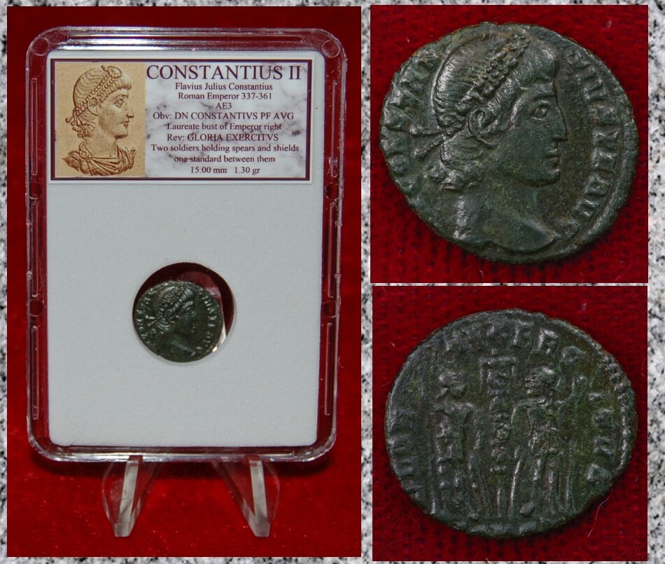 Ancient Roman Empire Coin CONSTANTIUS II Two Roman Soldiers “Glory of The Army”