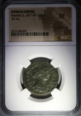 156 NGC XF Faustina Jr Roman Empire AE As Salus Snake Altar (21020701C)