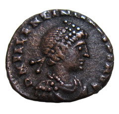 VALENTINIAN II, 375-392 AD. AE 4. CYZICUS MINT. VICTORY AND CAPTIVE REVERSE.