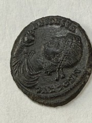 Constans Ancient Roman coin AD 348 Bust & Sphere/Soldier Spear Barbarian Hut