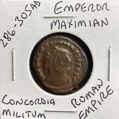 Ancient Roman Coin Emperor Maximianus 286-305AD Concordia Militum Maximian