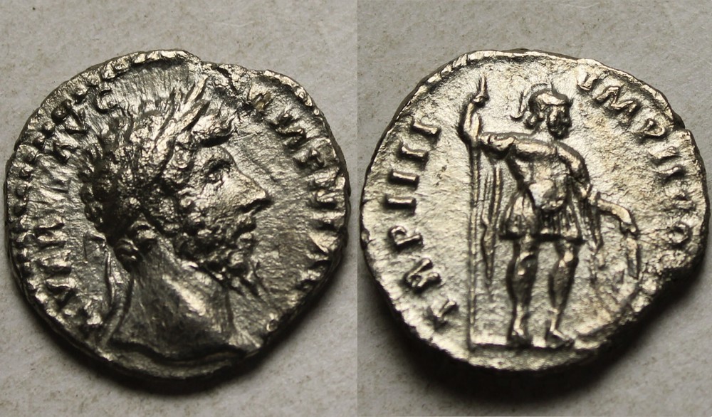 Genuine ancient Roman Silver coin denarius Lucius Verus 161 AD MARS SPEAR SHIELD