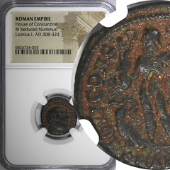 ROMAN Licinius I AS CAESAR AD 308-324 BI REDUCED NUMMUS /JUPITER ZEUS NGC (055)