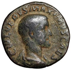 Maximus as Caesar Sestertius “Portrait / Standing by Standards” Rome