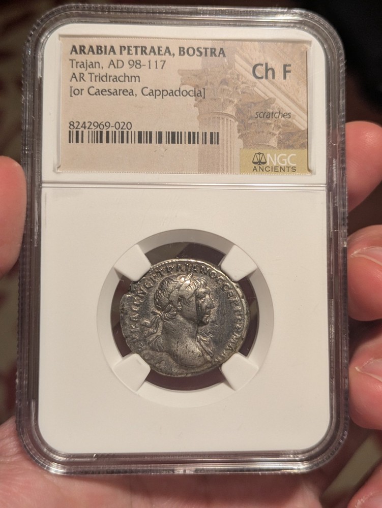 Roman Empire Trajan Tridrachm Arabia Coin NGC Graded Silver