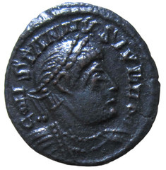 CONSTANTIUS II AS CAESAR, 324-337 AD. AE REDUCED FOLLIS. LYON. TWO SOLDIERS REV.