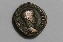 Gordian III AE Sestertius Laetitia, Wreath & Anchor Rome RIC 300 Great Portrait