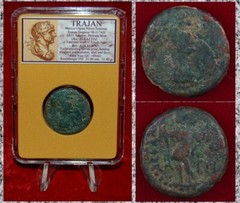 Ancient Roman Empire Coin TRAJAN Tyche On Galley Rare Ascalon, Philistia Mint!