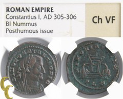 305-306 Constantius Billon Nummus (Ch-VF NGC) MEMORIA FELIX London Mint RIC-110